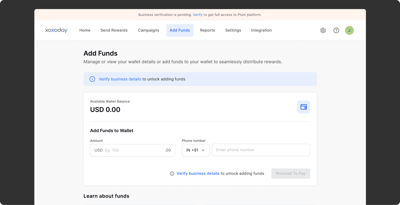 Add Funds dashboard with restricted access during onboarding